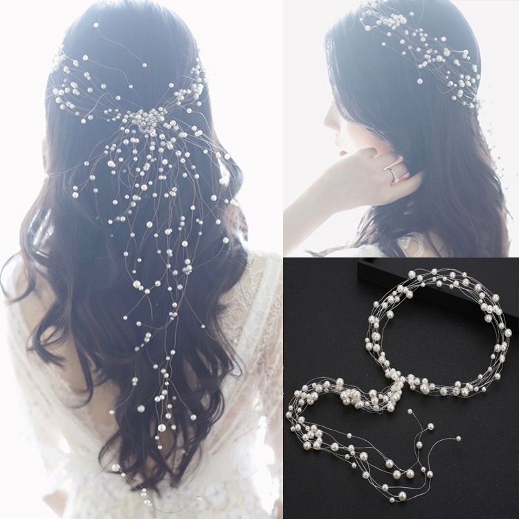 Korean Style Pearl Hand-beaded Hairband Wedding Headwear display picture 1