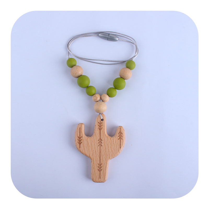 Nuevo clip de chupete de haya Cactus Beech collar juguete mordedor bebé molar mordedor chupete cadena anti-caída de la cadena