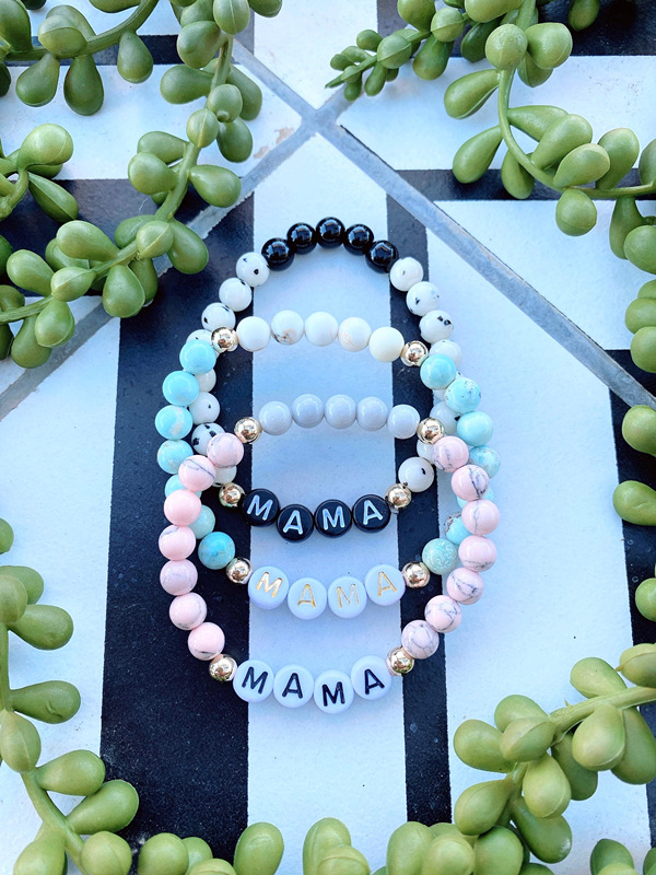 Mother'S Day Festival Letter Pattern Mama Letter Arylic Natural Stone Beaded Bracelets
