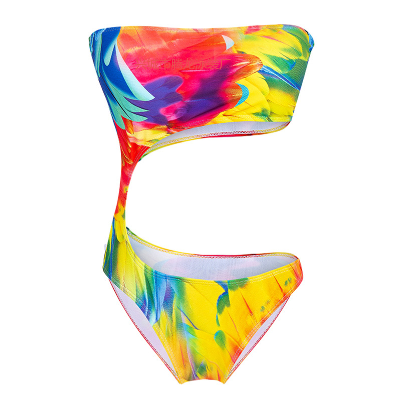 irregular printing tube top sexy one-piece swimsuit  NSHL42433