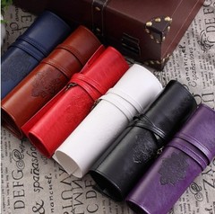 European and American Twilight City Pen Bag Retro Leather Pen Bag Fashion Multi-color Roll Pen Bag Stationery Storage Bag 