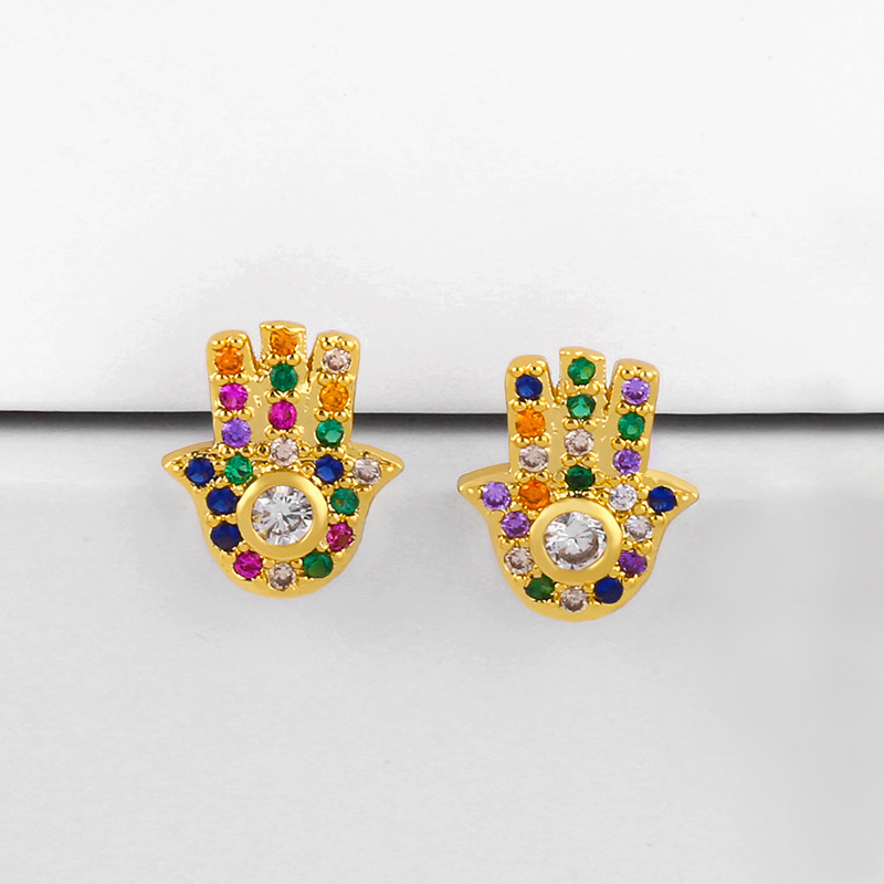 Micro Inlaid Colorful Gem Palm Earrings Fashion Earrings display picture 2