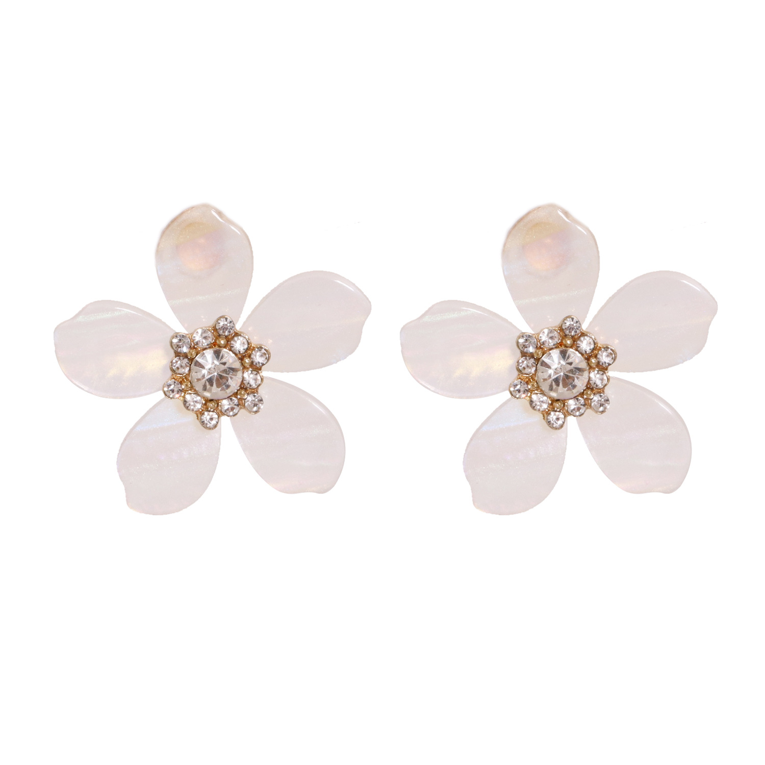 Vente En Gros Fleurs En Résine Naturelle Incrustées De Boucles D&#39;oreilles Boule De Diamant Pour Femmes display picture 3