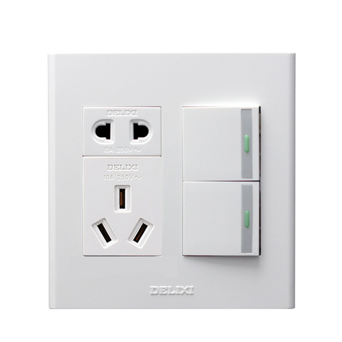 Delixi 120 type generous switch with socket two-position double control switch plus five-hole socket two-open five-hole set