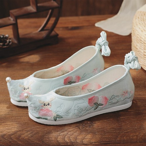 hanfu chinese dress shoes for female Bow Shoes princess fairy cosplay performance flat embroidered shoes for women