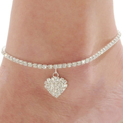 European and American fashion personality diamond-studded ankle chain, exotic versatile sexy heart-shaped ankle accessory