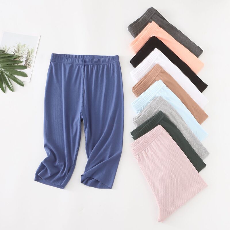 Thin Vertical Strip Thread Cotton Cyber Popular Five-point Riding Pants Women's Outer Wear Tight Stretch Mid-length Pants Slim Look Trendy Leggings