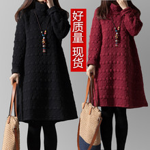 2023春秋新款韩版大码宽松女装高领夹棉加厚打底长袖连衣裙