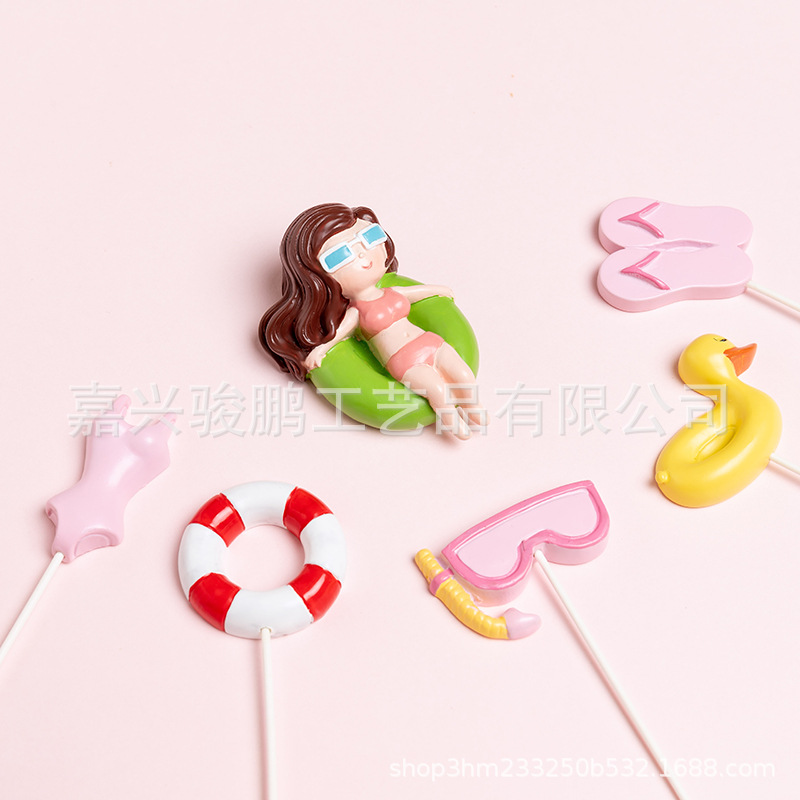 Creative Resin Crafts Cute Cake Decoration Cartoon Swimming Equipment Swimming Goggles Duck Cake Flag