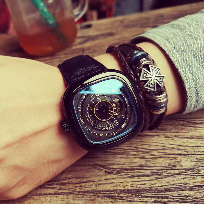 Glenn Brand TikTok Explosions Friday Men's Watch Men's Watch Automatic Hollow Internet Celebrity Square Mechanical Watch