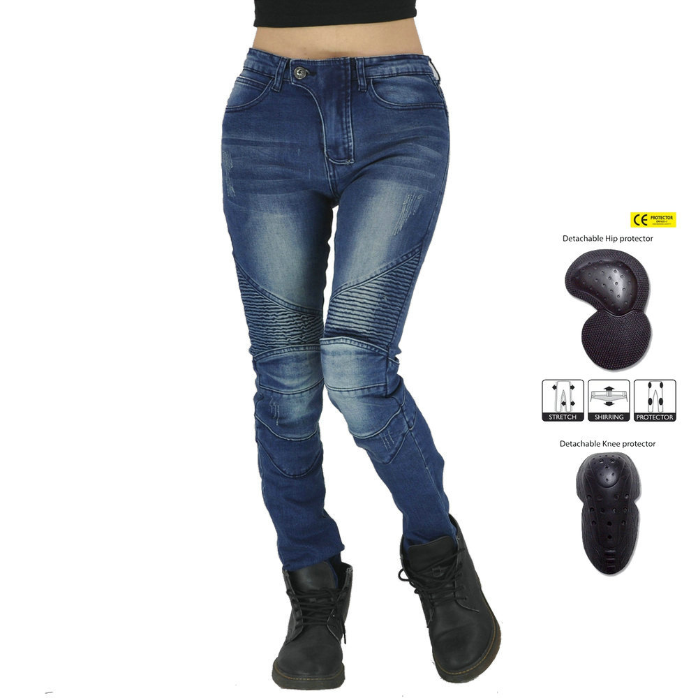 VOLERO casual motocicleta SLIM-Fit stretch pantalones anti-caída Pantalones vaqueros de la motocicleta de carreras de motos pantalones de montar para las mujeres