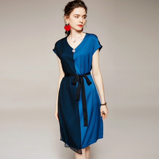 Elegant women’s silk V-neck A-line dress