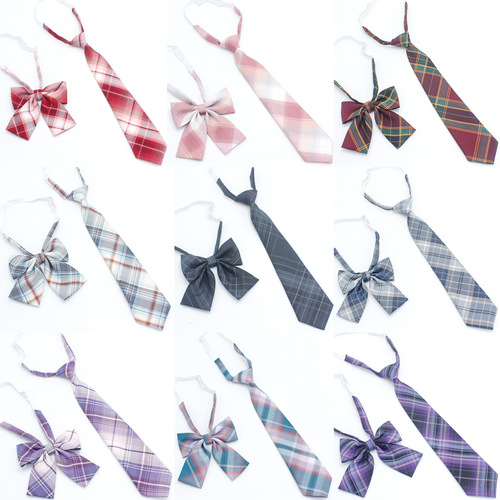 Manufacturer plaid bow tie for girls without bow tie Japanese college style JK uniform tie set