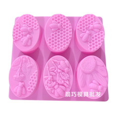 Cross-border best-selling silicone 6-piece honeycomb bees oval handmade soap mold oval honeycomb baking mold
