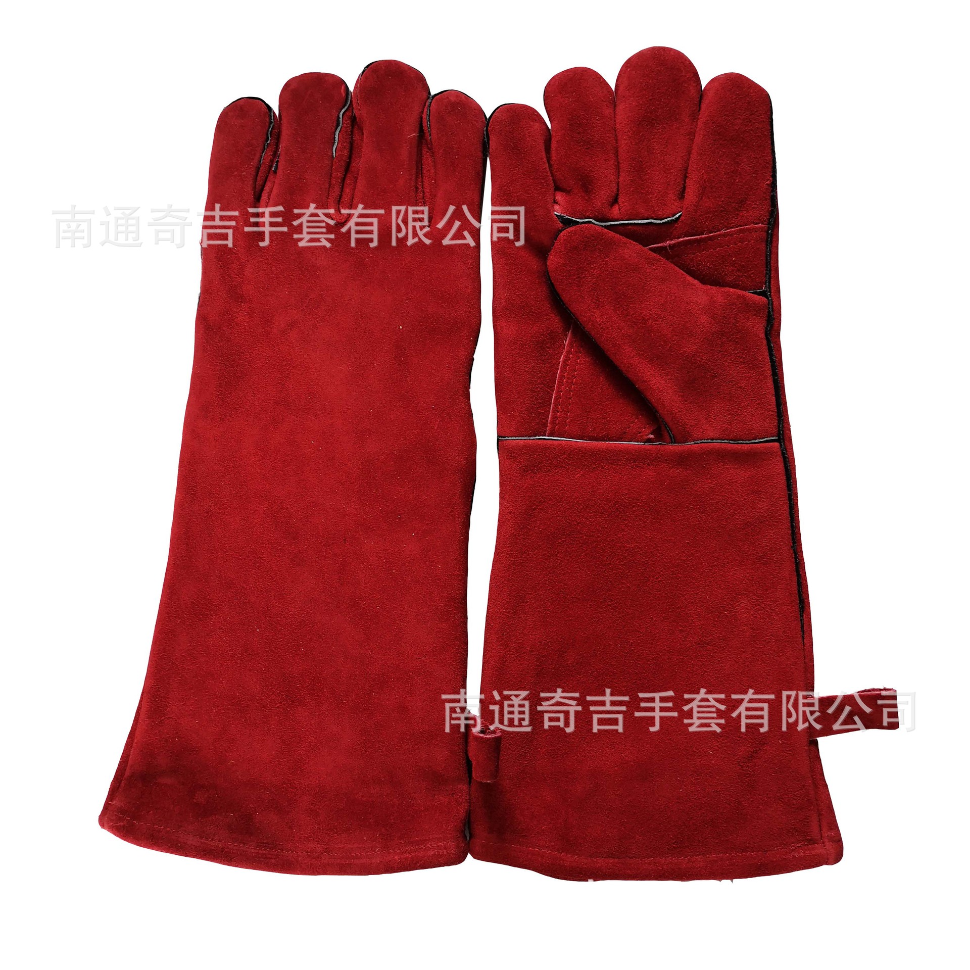 厂家直销  16”红色牛二层电焊手套  焊工手套