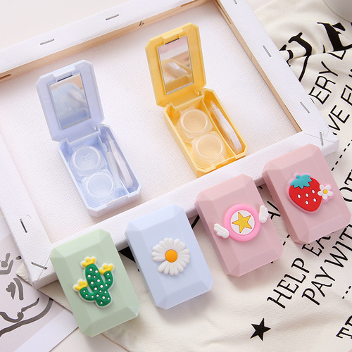New creative cute resin patch contact lens box cartoon contact lens box companion glasses care box with mirror