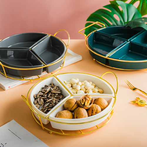 Creative Nordic ceramic divided fruit plate, dried fruit box, fruit plate, afternoon tea, nut snack plate, tableware ornaments