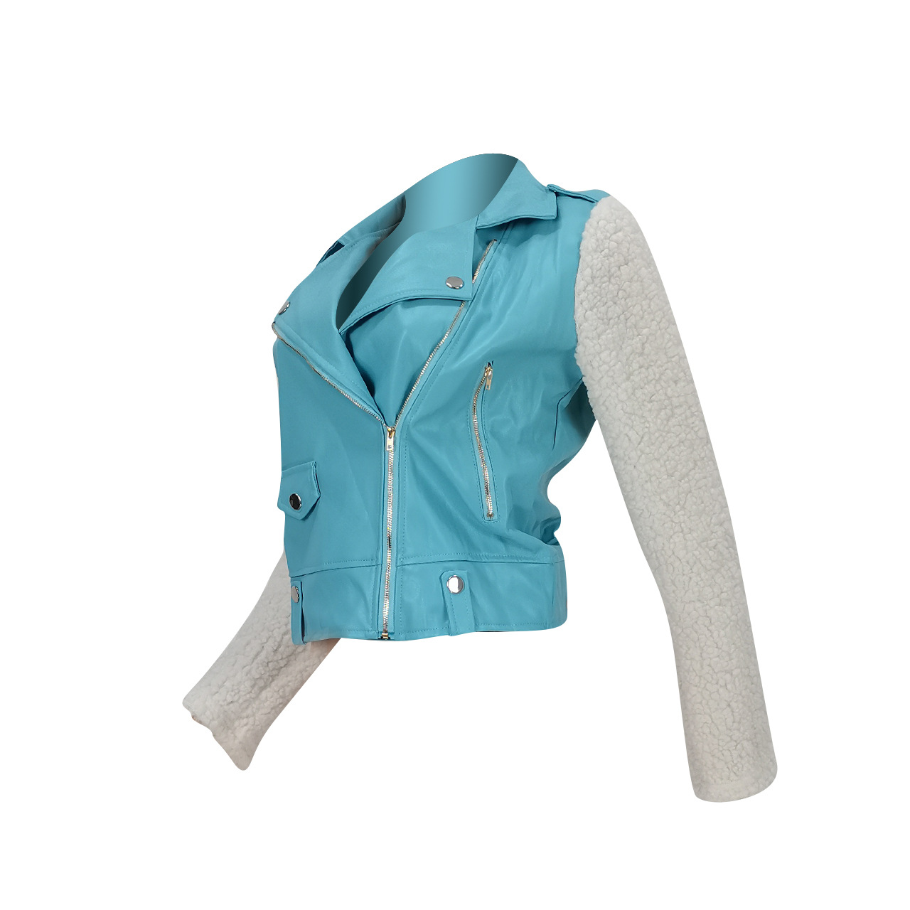 Pu Fleece Stitching Lapel Full Zipper Jacket NSFFE110778