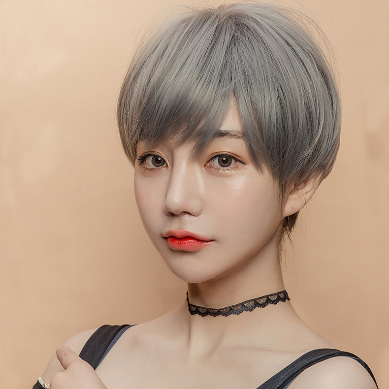 Wig female short straight hair handsome BOBO Bob natural realistic scalp student head whole hair set factory stock Wig female short straight hair handsome BOBO Bob natural realistic scalp student head whole hair set factory stock