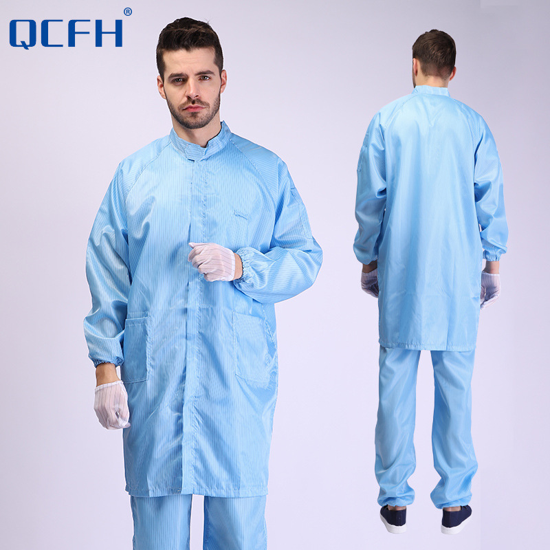 QCFH防静电衣服大褂无尘防护净化电子食品厂车间工作服蓝色白色女