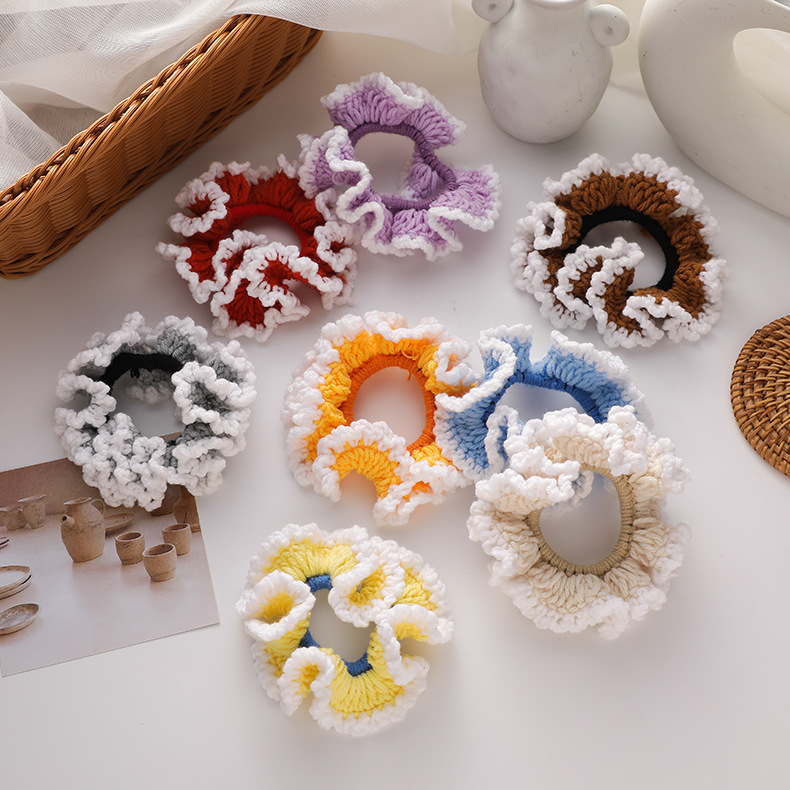 Retro Hit Color Wool Hand-woven Hair Scrunchies Wholesale display picture 12