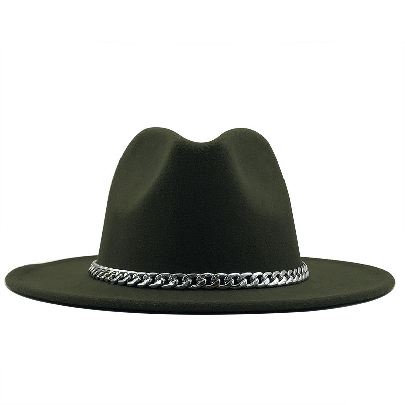 Retro Solid Color Metal Chain Woolen Top Hat display picture 1