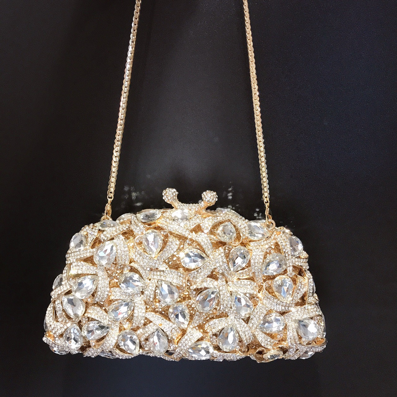 Túi clutch dạ hội đính kim cương pha lê kiểu Âu Mỹ — Nền vàng kim cương trắng, Đế Vàng Kim Cương, Nền bạc kim cương trắng, Đáy Bạc AB ảo thuật kim cương chi tiết 1