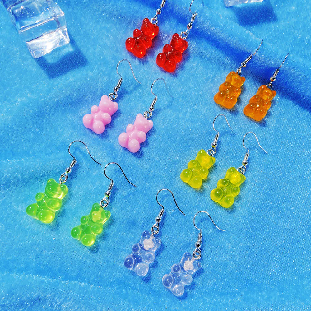 New Transparent Candy Color Bear Earrings Creative Retro Simple Bear Earrings display picture 5