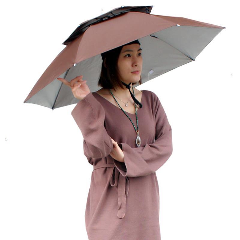 新品双层防风防雨钓鱼伞帽头戴雨伞折叠户外伞帽垂钓帽子伞