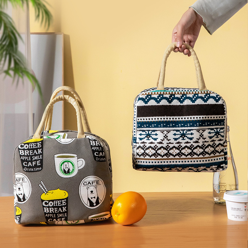 新款拉链冰包 棉麻时尚保温防水手提便当包保温袋保温包冰袋批发|ms
