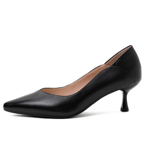 Women's Summer High Heels, Genuine Leather Pointed Toe, Two-Wear Thin Heel, Comfortable Low Mouth, Thick Heel Women's High Heels, Large Size, One Piece Sale