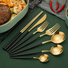 Portuguese tableware, knives fork spoon three -piece western pyramid knife fork, dark green golden knife fork, chopsticks gift set