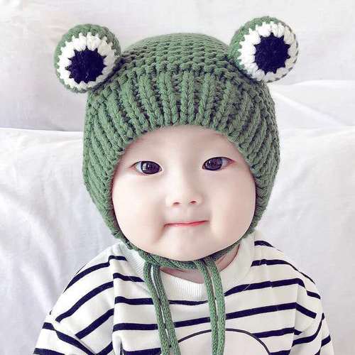 2pcs Children todderls baby knitted hat Cartoon baby frog woolen hat Winter warm hat for boy girls