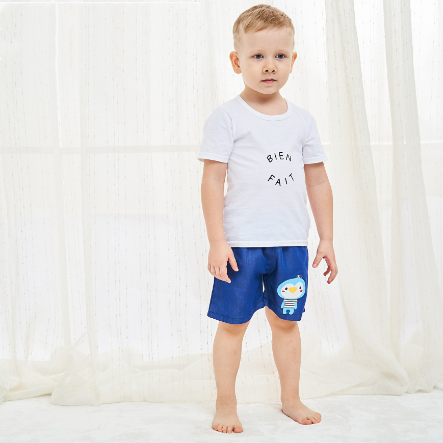 2023 Summer Baby Denim Shorts T-shirt Set 1 Boy's Five-point Pants Baby Outer Wear Thin Children's Two-piece Set