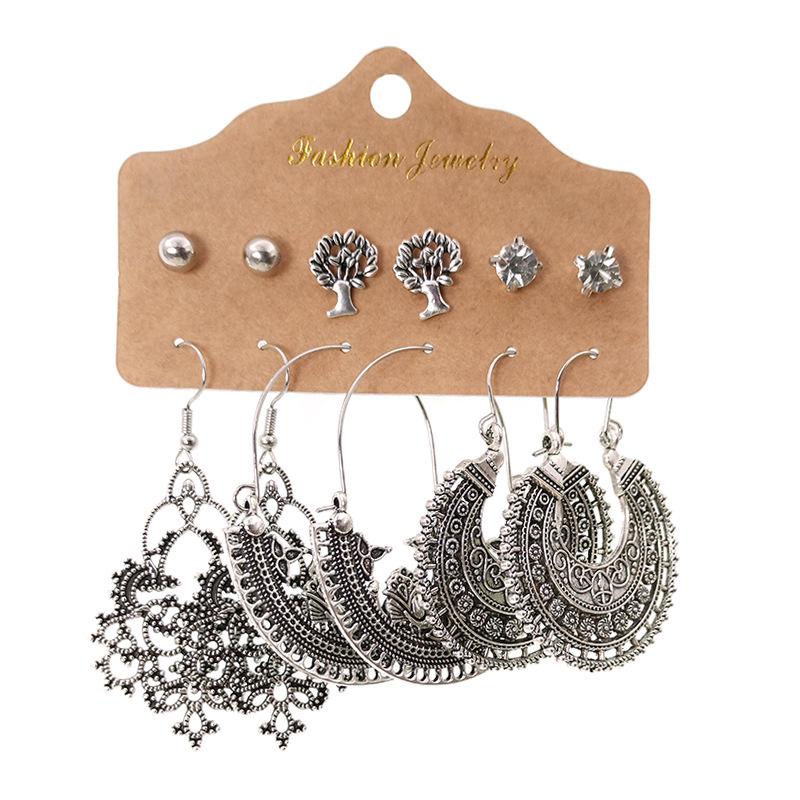 6-piece set diamond-encrusted turquoise earrings women European and American fashion creative ins trendy women earrings cross-border jewelry wholesale