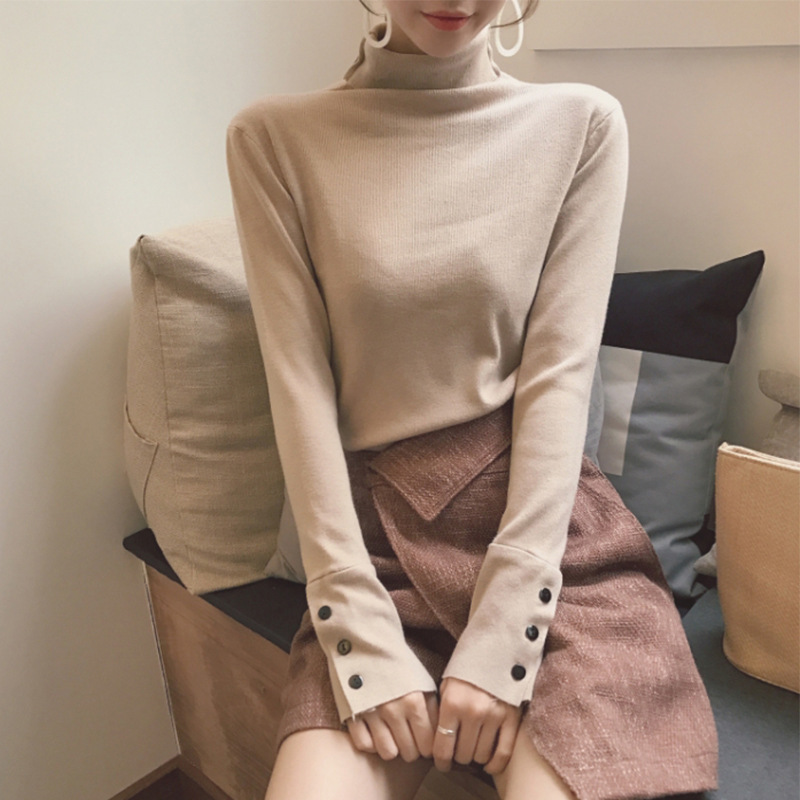 Sweater Tight Short Fit Top with Long Sleeve Split Knitted Base Shirt Autumn and Winter Women's Turtleneck All-Match Sweater Tight Short Fit Top with Long Sleeve Split Knitted Base Shirt Autumn and Winter Women's Turtleneck All-Match