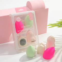 Set of 4 Dry-Wet Dual-Use Beauty Buffing Sponges Gift Box with Gourd Waterdrop Oblique Cut Powder Pads Super Soft Non-Absorbing Mushroom Heads
