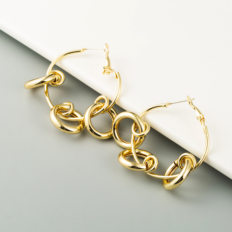 Knotted Circle Earrings Alloy S925 Silver Needle Earrings Exaggerated Gold Earrings Wholesale Nihaojewelry display picture 2