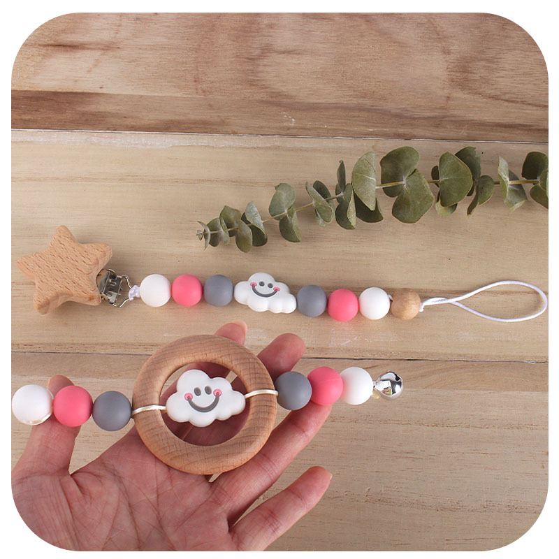 DIY bebé juguete creativo Beech anillo de cinta de dientes Bell nueva nube de dibujos animados de silicona dientes palo de molienda
