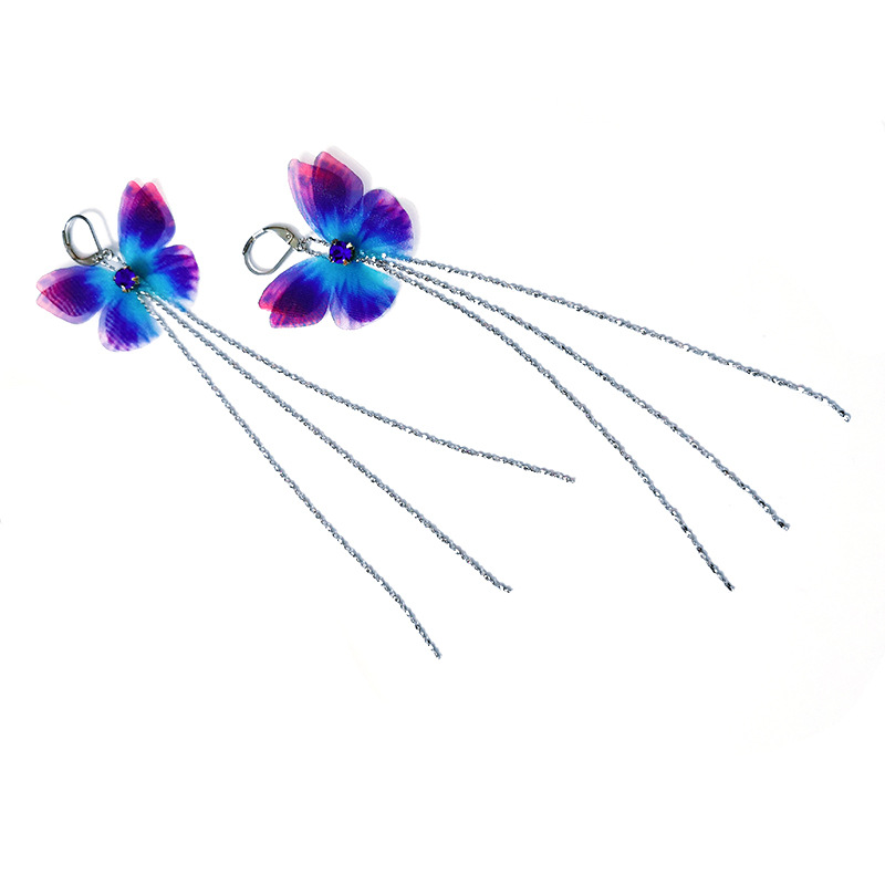 butterfly Gauze Real silk Stainless steel Earrings Ear clip Hanfu ancient costume Korean Edition Xian Qi Temperament lady