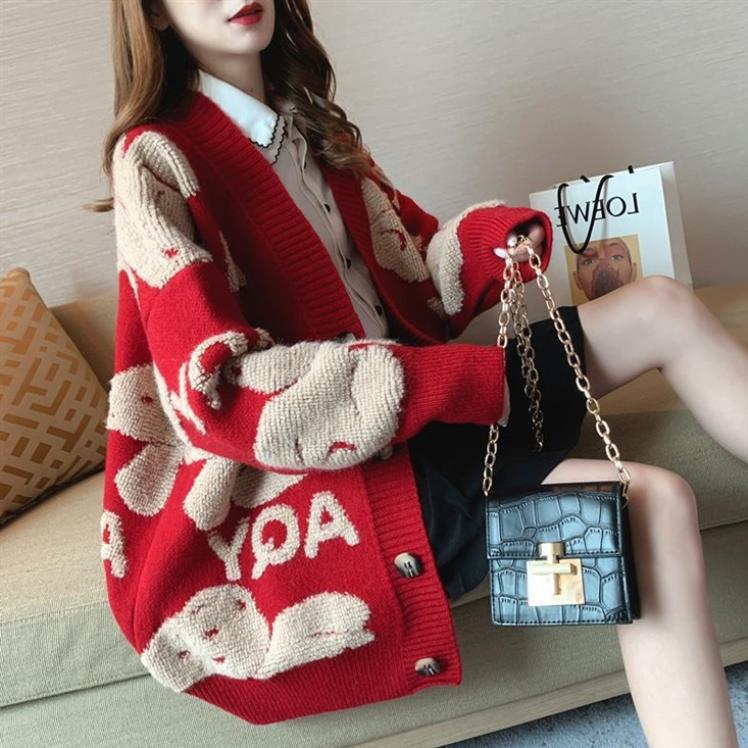 2020新款韓版秋冬裝針織開衫外套女慵懶風毛衣女寬松學生大碼上衣