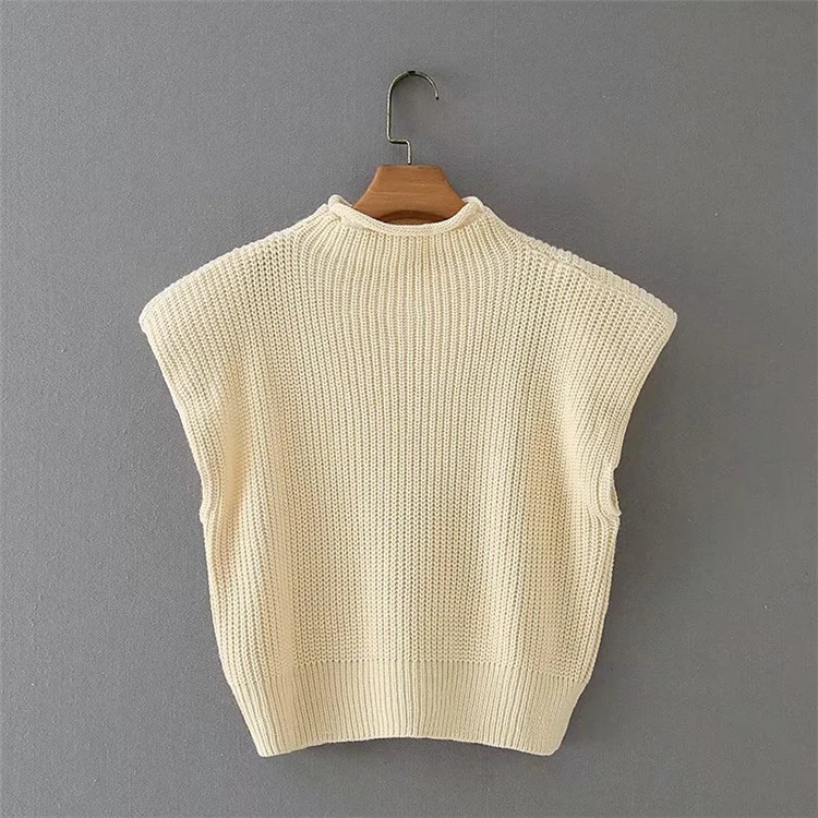 shoulder pads sleeveless half high neck sweater NSLD11842