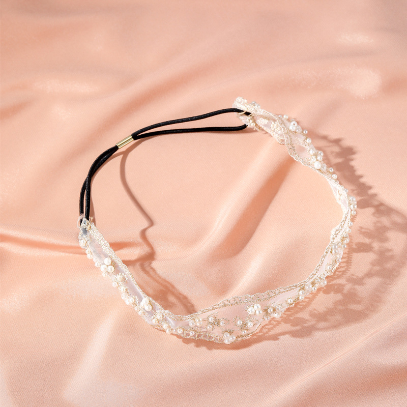 Simple Style Plaid Flower Gauze Inlay Pearl Hair Band display picture 4