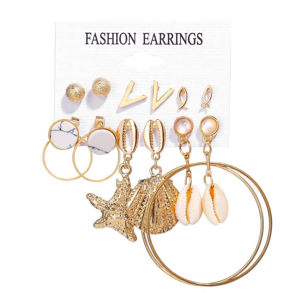 Hot Sale Ohrring Set Europäische Und Amerikanische Kreative Retro Einfache Neue Perlen Ohrringe 6 Paar display picture 7
