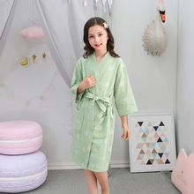 儿童纯棉浴袍春夏薄款宝宝睡衣速干双层纱布浴衣亲子家居服短袖