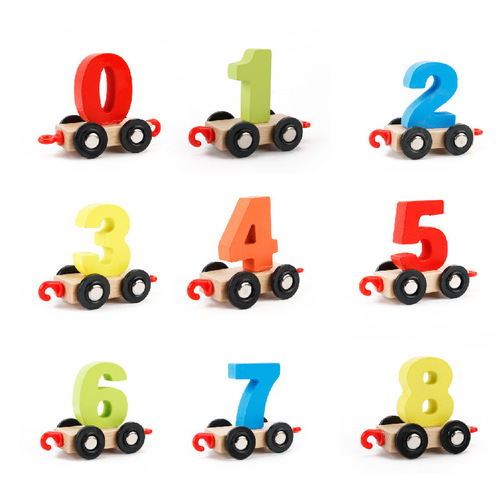 Factory direct sales children's wooden digital train assembly combination early education wooden pulling intellectual building blocks toy car