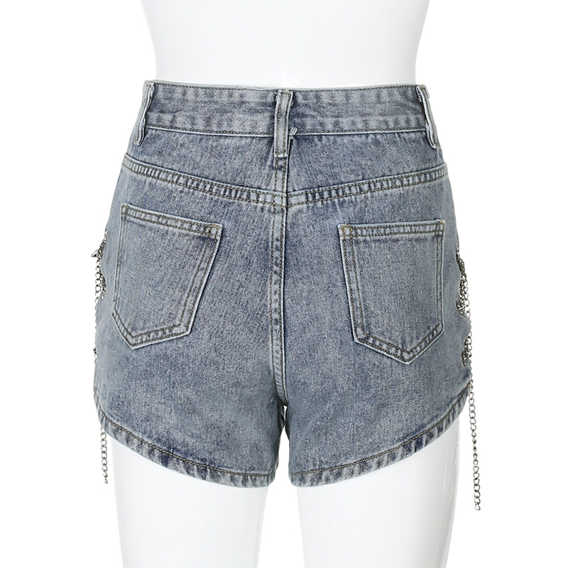 2020 Summer new arrival sexy Casual jeans for women fashion Hollow Out chain design high waist leg length wild Solid color pants