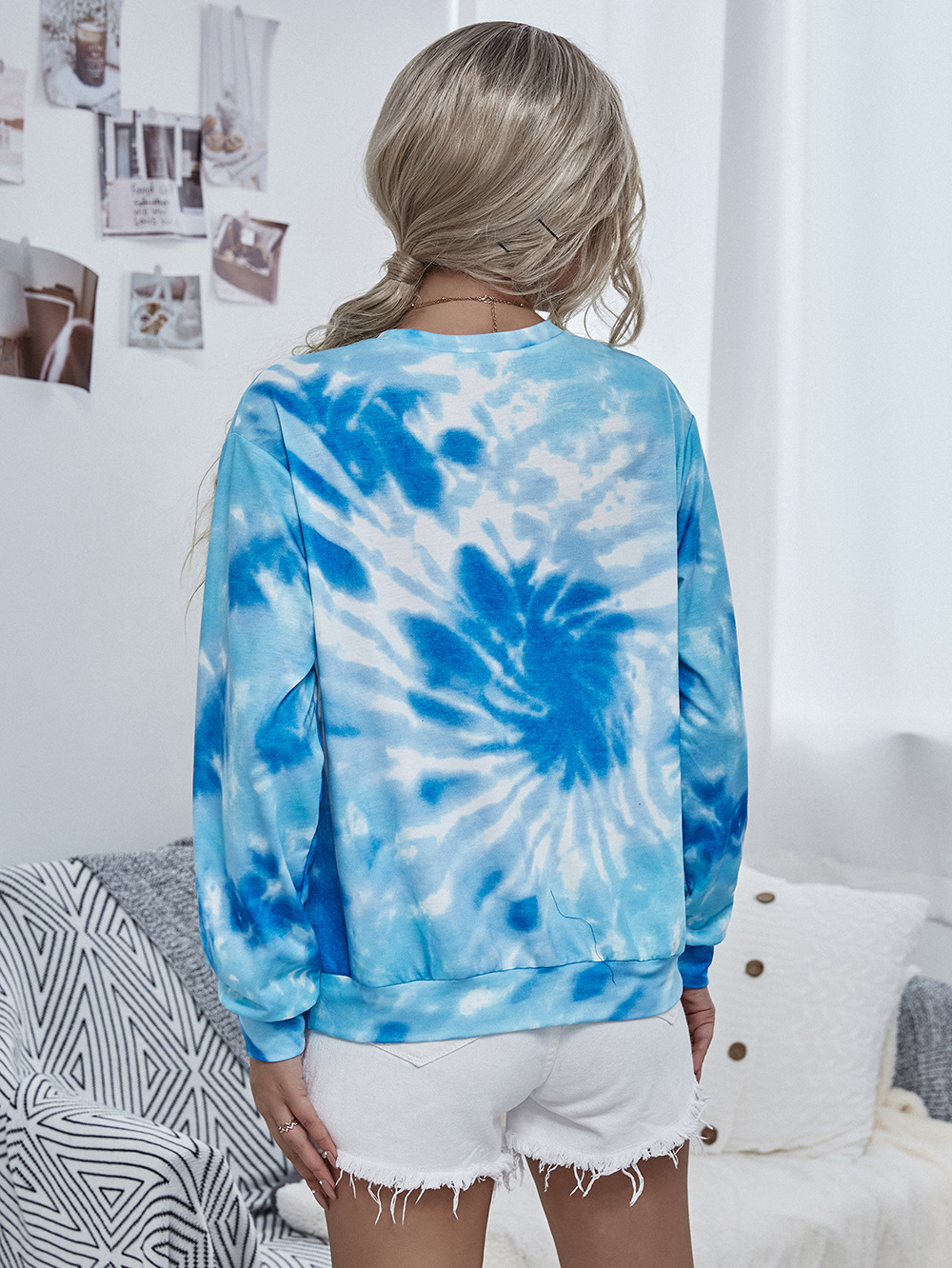   hot style printed tie-dye sweater women s long-sleeved round neck pullover sweater NSDF1284