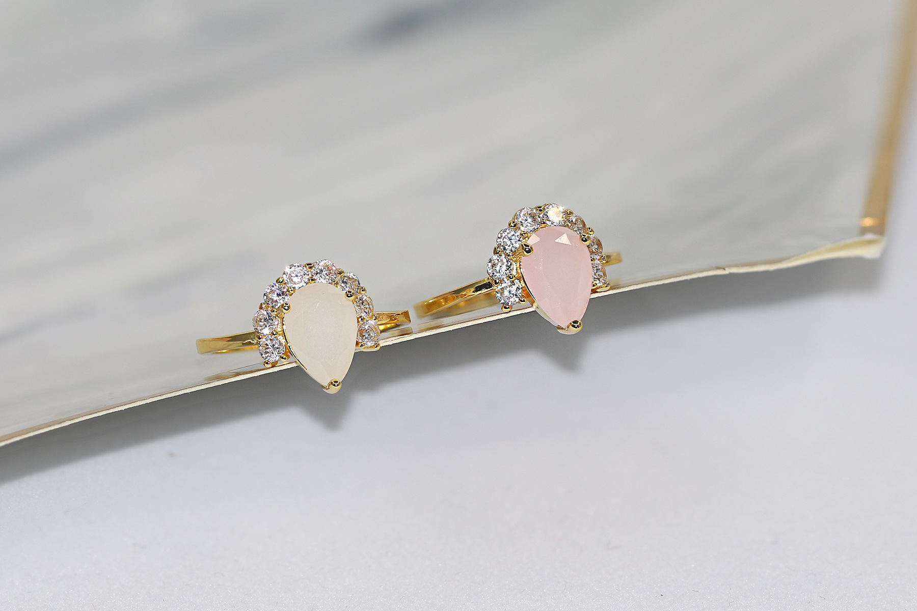 Fashion Water Droplets Copper Plating Inlay Zircon Rings 1 Piece