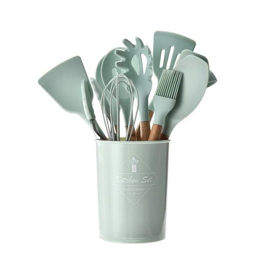 Beech handle silicone kitchen utensil twelve-piece set spatula soup spoon kitchen utensils non-stick pan egg clip Nordic style baking spatula